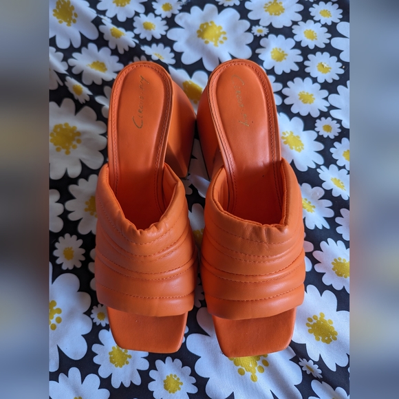 Circus By Sam Edelman Orange Marlie Block Heel Leather Sandal Size 9.5 - Picture 2 of 5